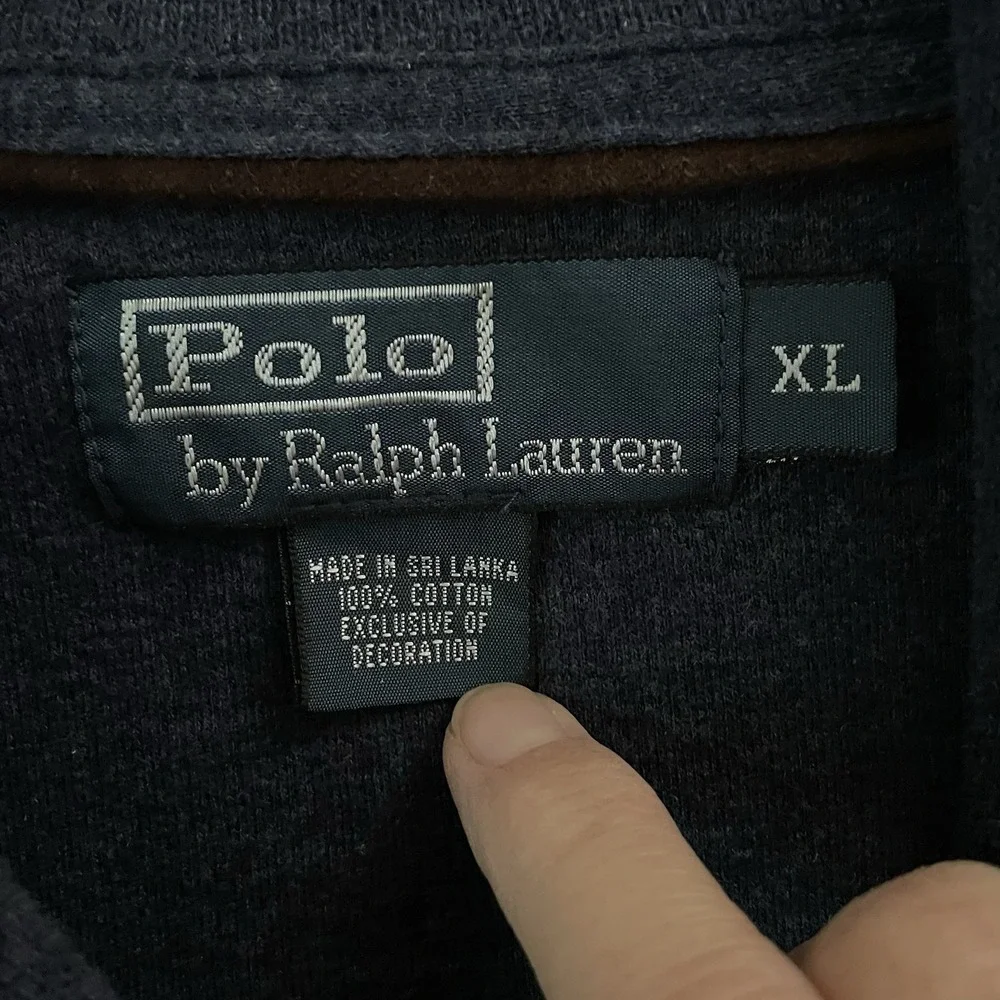 Y2K Polo Ralph Lauren Men's XL Navy Shawl Collar Sweater Elbow Patch 100% Cotton